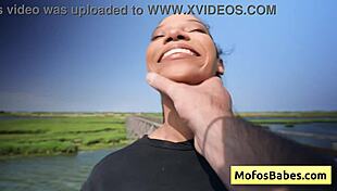 Sexy Ebony Eden West rubs clit flashes natural big boobs in car! 🔥🚗