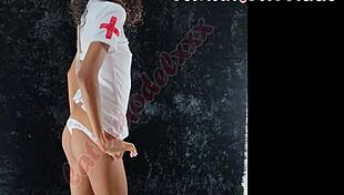 Skinny nurse in lingerie teases patient with her tight pussy and ass during photoshoot