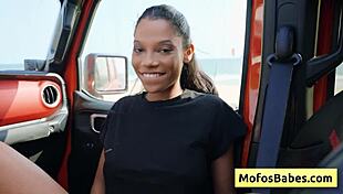 Sexy Ebony Eden West rubs clit flashes natural big boobs in car! 🔥🚗
