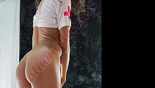 Skinny nurse in lingerie teases patient with her tight pussy and ass during photoshoot