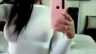 argie brunette shemale slut snaps selfies while shooting semen