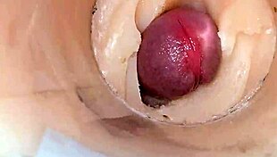 camera shoved deep in shaved pussy catches massive cum blast explosion