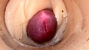 camera shoved deep in shaved pussy catches massive cum blast explosion