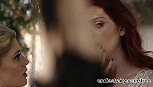 Naughty Blondie Licks Charlotte Stokely's Hairy Pussy Outdoor Lesbian Orgasm