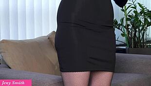 her husband's backstage seduction rips stockings for office wife tease