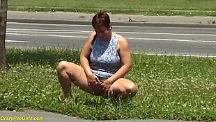 Redhead BBW Milf Unleashes! Peeing Huge Tits Flow in Public Voyeur Spot