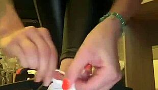 leather pants nylon socks tease barefoot morning fetish