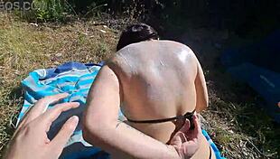 yo camper in forest bends over huge tits ass for public creampie doggystyle
