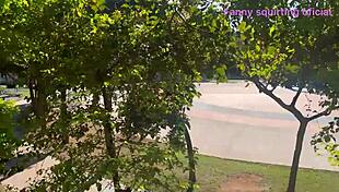 Skinny old wife flashes miniskirt ass in crowded public park