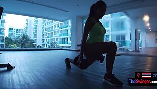 Gym workout turns into horny thai teen girlfriend's amateur big cock pounding session