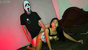 trick or treat halloween fuck with hot ghostface stepsis in dorm