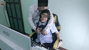 thai schoolgirl gets fucked hard by senior in front of computer