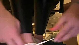 leather pants nylon socks tease barefoot morning fetish