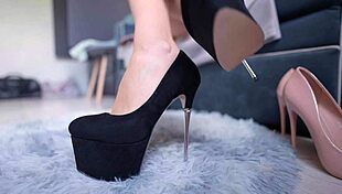 trying on perfect high heels stockings sexy legs feet tease