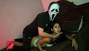 trick or treat halloween fuck with hot ghostface stepsis in dorm