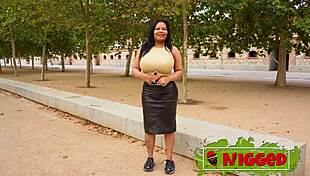 Thick Dominican ebony whore hunts street cock with giant tits for rough pounding!