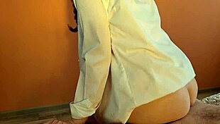 Stepsister tries brother's big cock bent over office desk