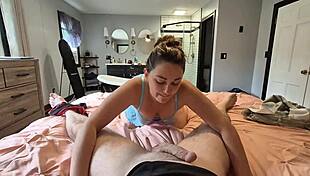 Stepdaughter sneaks in barefoot tempting stepdaddy's cock with her tight pussy