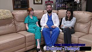 Dr tampa humiliates petite ditria roses in first shaved pussy gyno exam!