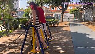 Skinny old wife flashes miniskirt ass in crowded public park