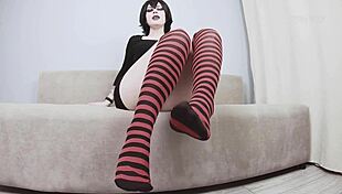 joi mavis dracula teases juicy clit legs small tits asking cum in tight pussy halloween