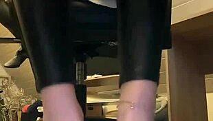 leather pants nylon socks tease barefoot morning fetish