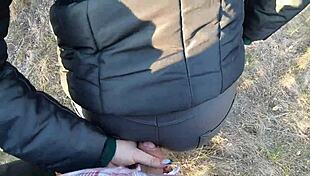 curvy housewife risks outdoor blowjob swallowing cum in public thrill