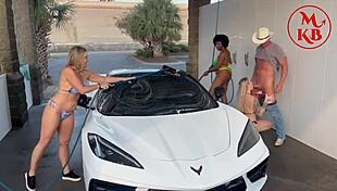 kora bell, angel minx and duchess coco can't resist sucking and fucking jasper in the public carwash