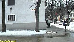 Redhead BBW Milf Unleashes! Peeing Huge Tits Flow in Public Voyeur Spot