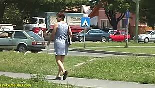 Redhead BBW Milf Unleashes! Peeing Huge Tits Flow in Public Voyeur Spot