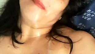 Mega Cumshot Covers Chubby Milf BBW's Curvy Body and Huge Natural Tits