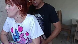 stepbrother fucks hot emo redhead kitchen skirt up while she washes dishes bareback.