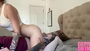 gerageyn unwraps her best birthday gift, a huge cock for sloppy deepthroat and rough riding orgasm