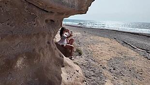 sexy curvy wife flashes big natural tits pussy lips on beach bends over for loud creampie orgasm doggystyle