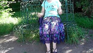 Hairy Mature's Sheer Dress Teases Outdoor View