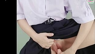 thai schoolgirl sets up camera shoving dildo deep in pussy fucking wildly super arousing