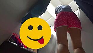 Peeping on curvy milf's big butt and hairy pussy flashing no panties in fitting room spy cam