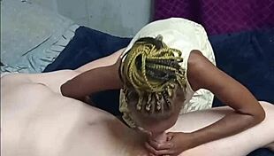 hottest braided ebony teen slut sucks masked man's white cock yellow dress ride doggystyle pounding