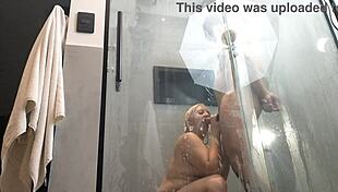 i hid phone in bathroom to spy hot aunt fucking boyfriend shower cumshot