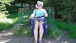 Hairy Mature's Sheer Dress Teases Outdoor View