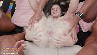 cute 18+ bruna santos fists gaping ass with allan chocolate then 3-on-1 dap dp double vaginal footjob pee