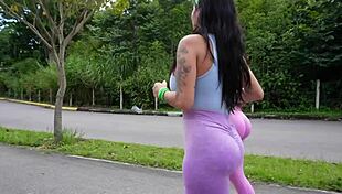 two gorgeous big ass asians workout in park then ride cocks anally outdoors pov