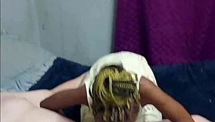 hottest braided ebony teen slut sucks masked man's white cock yellow dress ride doggystyle pounding