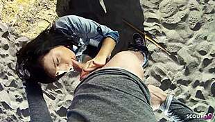 slim goth girl with small tits risks public beach quickie deepthroat ride cum facial 😈🌊