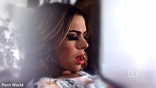 Russian Brunette Beauty in Heels Lingerie Shaved Pussy Bangs Pink Hole with Big Banana Tattoo Brown Eyes Natural Tits