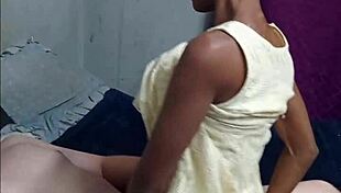 hottest braided ebony teen slut sucks masked man's white cock yellow dress ride doggystyle pounding