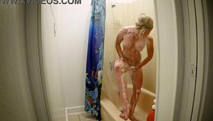 kristi love glistens wet in shower, big tits dripping temptation
