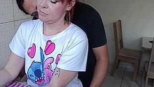 stepbrother fucks hot emo redhead kitchen skirt up while she washes dishes bareback.