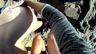 slim goth girl with small tits risks public beach quickie deepthroat ride cum facial 😈🌊