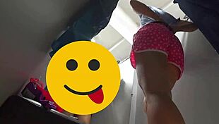 Peeping on curvy milf's big butt and hairy pussy flashing no panties in fitting room spy cam